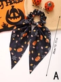 Halloween hair scrunchie with orange pumpkin prints and dimensions of 35cm length - Style A