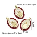 18K gold plated Virgin Mary oval pendant with red beads, 3.2x2.4cm religious jewelry - Style E
