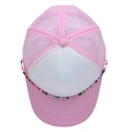 Pink and white mesh trucker baseball cap featuring colorful beaded chain decoration - M (56-58cm) / Pink + White