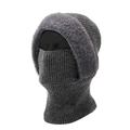Dunkelgraue Winter-Strickmütze Balaclava mit dickem Kunstpelzbesatz und Halsschutz - Einheitsgröße / Dunkelgrau