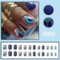 Unghie finte blu Morandi con motivi floreali, glitter e linee astratte ondulate - W806 [Tipo Colla]