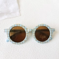 Kids round sunglasses with light blue plaid frame and brown UV400 lenses - Light Blue