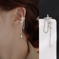 Clip per orecchie a stella d'argento con nappa e zircone per orecchie non forate - Ear Cuff Singolo con Frangia a Stella a Quattro Punte