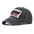 Dunkelgraue Baumwoll-Baseballkappe im Washed-Look mit USA-Flagge und Stickerei - Schwarz