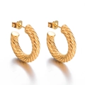 Pair of thick 18K gold plated stainless steel C-shaped twisted hoop earrings for women - Gold 2