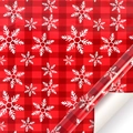 Christmas wrapping paper featuring classic red and black buffalo plaid with white snowflakes - Red and Black Buffalo Plaid Snowflake