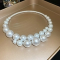 Detailed view of elegant multi-layer white pearl necklace on a premium gold tray - 1# Choker-White (Layered Pearls)