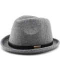 Classic dark grey wool felt fedora hat with black leather band and gold buckle detail - M (56-58cm) / Marl Grey