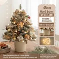 45cm mini tabletop Christmas tree set in wood brown with 17 accessories and LED string lights - 45CM Wood Coffee Snow Tree (Iron Bucket)