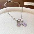 Detailed macro view of S925 silver necklace with pink heart crystal and enamel pendant - Silver Chain With Pink Pendant (HN9754)