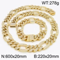 Conjunto de collar y pulsera hip hop dorados con diamantes de imitación de 20mm - Conjunto Dorado (KS218409-MZOZ)