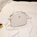 Elegant white quilted semi-circle crossbody bag with gold clover metal hardware - White