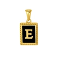 Gold stainless steel rectangle pendant with black inlay and golden letter E detail - Letter E