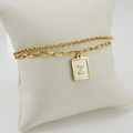 Double-layer golden paperclip chain bracelet with a rectangular letter Z pendant - Letter Z Style (Z)