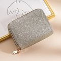 Sparkly gold glitter accordion card holder for women with smooth metallic dual zippers - Glitter Silver Gold