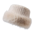 Chapeau trappeur en fausse fourrure beige avec dessus en maille vue sous un angle de 45° - Kaki