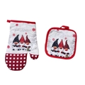 Christmas oven mitt and pot holder set with gnome print and red plaid borders - Plaid 3 Gnomes (Christmas)