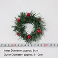 Mini Christmas wreath with 6 red berries and pine needles, 10cm outer diameter size - 6 Berries Pine Needle Wreath