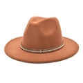 Caramel wool fedora hat with a wide brim featuring a gold stud and rhinestone band decoration - M (56-58cm) / Khaki