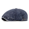Retro dark blue washed denim beret cap with adjustable metal side buckles - Dark Blue