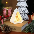 White triangle Christmas lantern with snowman scene and warm LED light decoration - Snowman / White