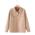 Women's apricot faux suede loose jacket with long sleeves and front pockets in size S - S / Tops / Khaki (A3)