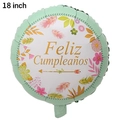 18 inch mint green round foil balloon with golden Feliz Cumpleaños Spanish birthday text - 18 Inch Spanish Birthday Plant Round