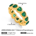 Classic stainless steel ring with gold plating and heart-cut green zircon inlay - Heart Eternity Band - Green