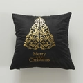 Zwarte fluwelen kerstkussenhoes met goudfolie boom en Merry Christmas tekst - 45x45cm (Met 400g Niet-geweven Katoenen Kern) / Zwarte Kerstboom