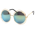 Retro round double-frame metal sunglasses with blue-green gradient lenses and gold frames - Gold Frame Gold Mirror C4