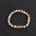 Natural stone bead bracelet with marble texture and Powerful engraved metal block - Beige Brown Texture Stone-Powerful