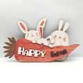 Targa pasquale in legno a forma di carota con conigli e scritta Happy Easter - Stile Coniglio e Carota (HF11101)