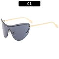 Modern cyber rimless cat-eye sunglasses with dark grey lenses and gold metal temples - Black Gray