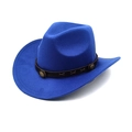 Chapeau de cowboy bleu roi en feutre de laine avec bande en cuir brun et boucle - M (56-58cm) / Bleu saphir