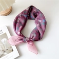 Floral print cotton linen square scarf in purple and pink tones with silky finish - 13 Cotton - Red Stamen Chrysanthemum Pink Edge