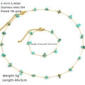 Detailed set of 18k gold plated stainless steel necklace and bracelet with turquoise stones - Turquoise Chip Stone Style (S-H575 S-N584)