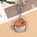 Porte-clés Capybara dans tasse à café en acrylique avec fermoir métallique argenté - Style 6 [N° B238]