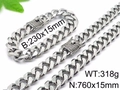 Set collana e bracciale a catena cubana argentata con fibbia di strass per uomo - Set Collana e Bracciale (KS96882-K) / 760x15mm/230x15mm / Argento