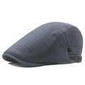 Adjustable dark blue plaid flat cap with a premium textured weave and metal buckle - Navy Blue