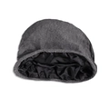 Deep grey knit beanie with black satin lining for hair care and night sleep wear - One Size / Base Cap / Gray