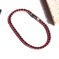 Tennis bracelet with round red zircon stones in silver finish and box clasp - Platinum-Red Zircon