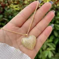 Collana con ciondolo a cuore placcato oro 18K con zirconi micro-pavè e catena a corda - Stile Cuore Arrotondato