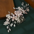 Exquisite rose gold bridal hair comb with pearls, crystals, and delicate metallic leaves - 11# Rose Gold Hair Comb
