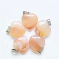Five heart-shaped natural agate stone pendants in warm orange with silver metal clasps - Light Red Agate