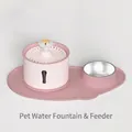 Pink 3-piece pet water fountain set with stainless steel bowl and silicone mat - Water Fountain + Mat / Soft Pink
