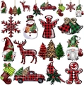 24-piece set of wooden Christmas gnome ornaments with red and green buffalo plaid patterns - Christmas Buffalo Plaid Styles (24PCS)