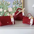 Elegant red leather wedding candy favor bags with gold charms and ribbon bows - Small / Deep Red