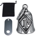 Guardian Bell with 1%ER embossing, oval mount, and black velvet pouch set - Steel Color 3-Piece Set (With Bag And Plate)