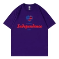 T-shirt violet en coton avec imprimé graphique Happy Independence Day pour loisirs - Violet