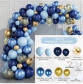 133-piece balloon arch kit with navy blue, macaron blue, and metallic gold balloons - Deep Blue Macaron Blue Metallic Gold Style (Set 010)